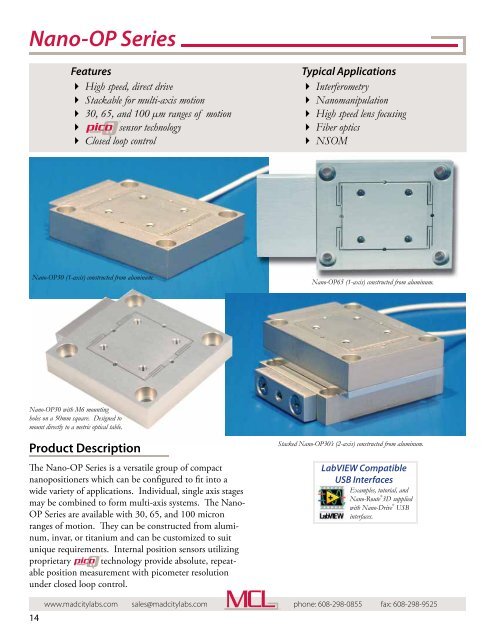 Mad City Labs Catalog of Nanopositioning Systems ...