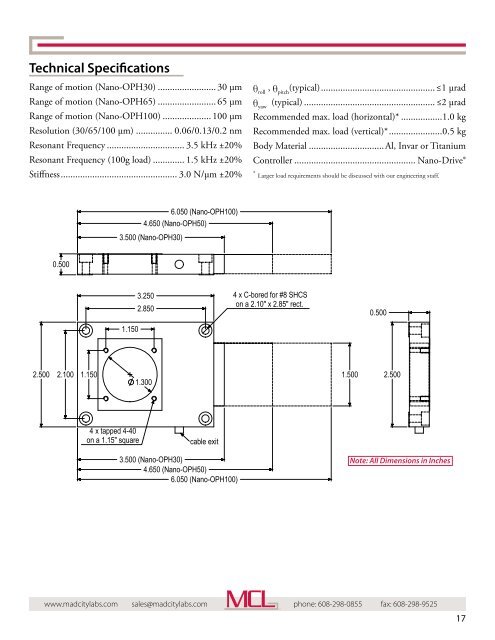 Mad City Labs Catalog of Nanopositioning Systems ...