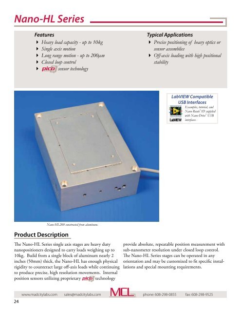 Mad City Labs Catalog of Nanopositioning Systems ...