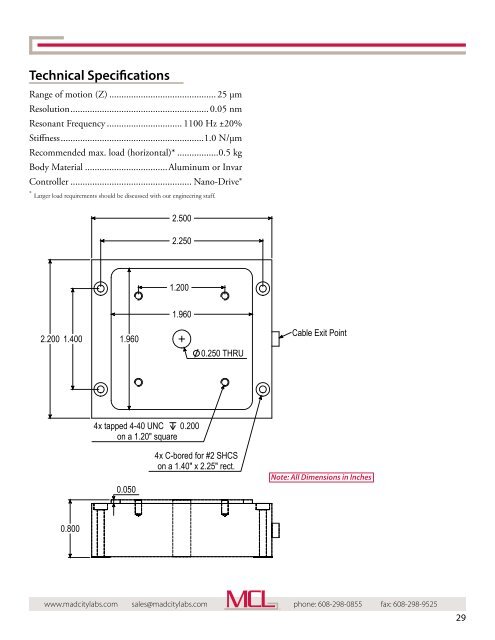 Mad City Labs Catalog of Nanopositioning Systems ...