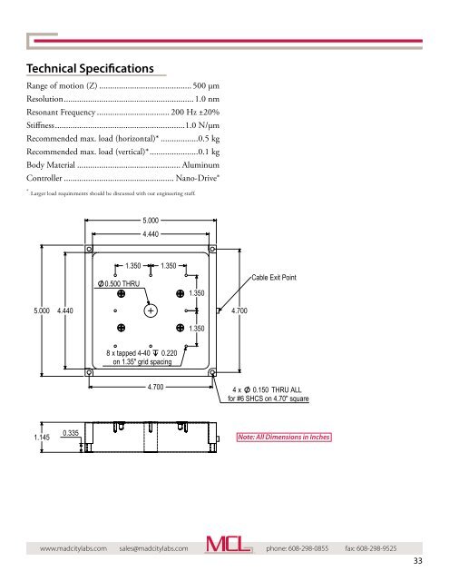 Mad City Labs Catalog of Nanopositioning Systems ...