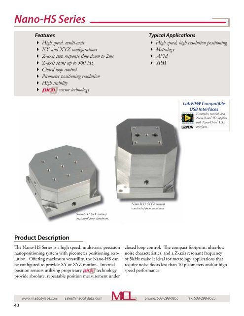 Mad City Labs Catalog of Nanopositioning Systems ...