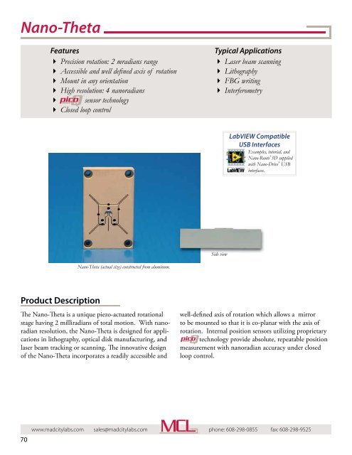 Mad City Labs Catalog of Nanopositioning Systems ...