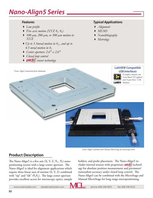 Mad City Labs Catalog of Nanopositioning Systems ...