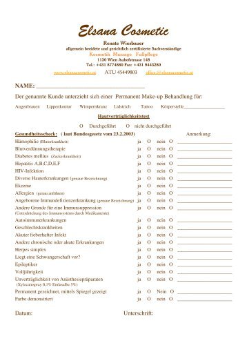 Einverständniserklärung download - Elsana Kosmetik