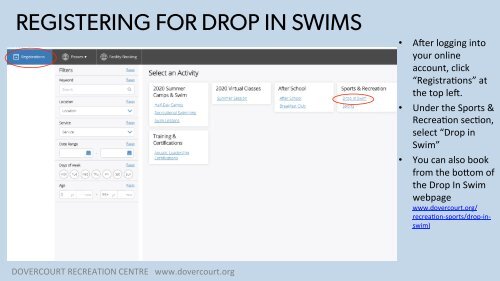 Dovercourt: How-to Book Drop In Swims Online - Fall 2020