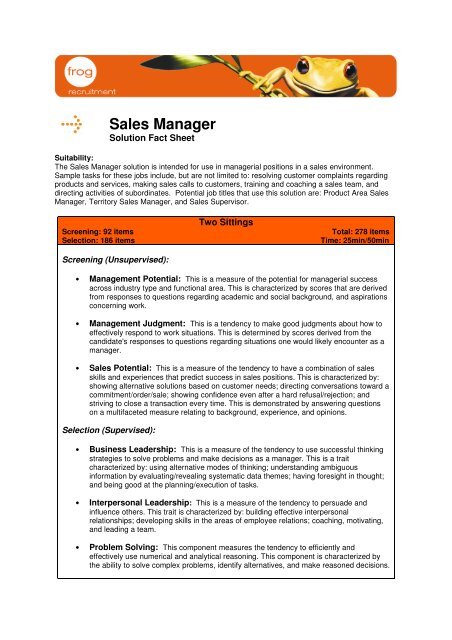 Sales Manager - Frog Recruitment