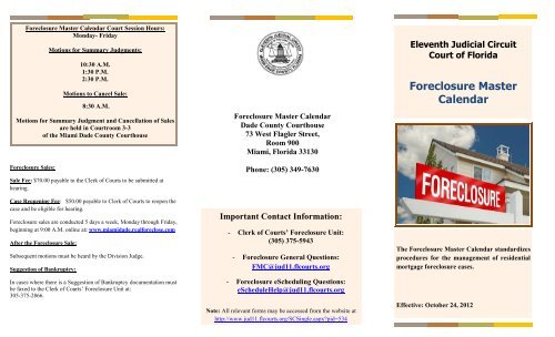 Foreclosure Master Calendar - Eleventh Judicial Circuit of Florida
