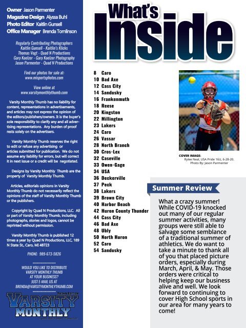 August 2020 Issue of Varsity Monthly Thumb Magazine