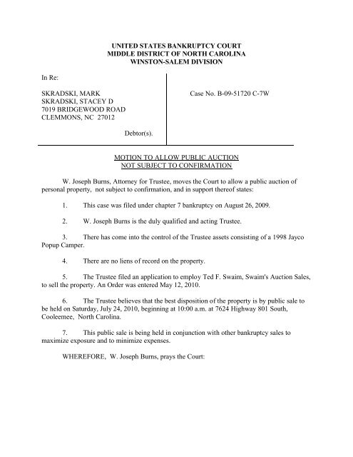 motion to allow public sale.doc - United States Bankruptcy Court
