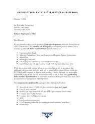 OFFER LETTER: ENTRY LEVEL SERVICE SALESPERSON