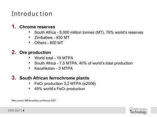 Ferrochrome projects in South Africa - Outotec