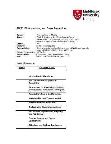 MKT3150 Advertising and Sales Promotion - Middlesex University