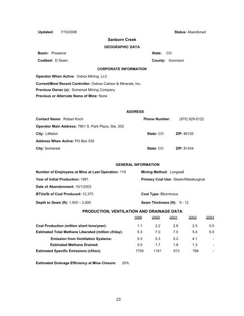 U.S. Abandoned Coal Mine Methane Recovery Project Opportunities