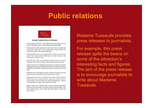 Marketing and Sales - Madame Tussauds