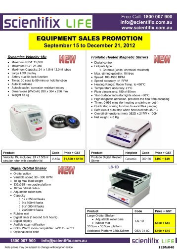 EQUIPMENT SALES PROMOTION - Scientifix