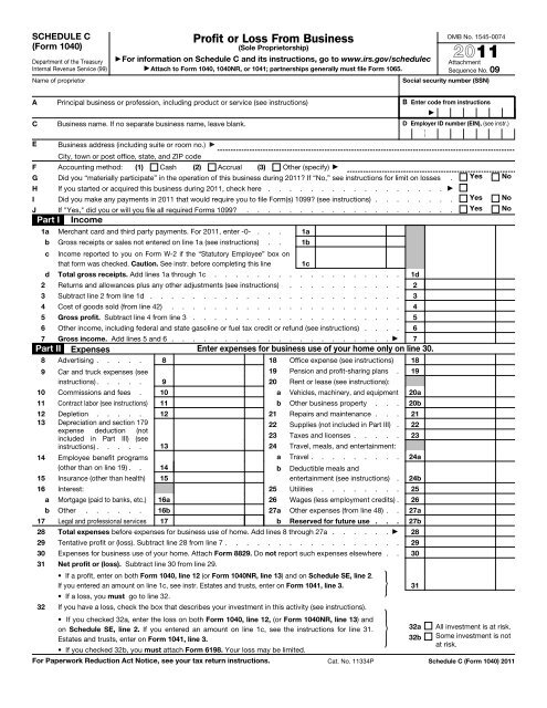 11 Form 1040 Schedule C Internal Revenue Service