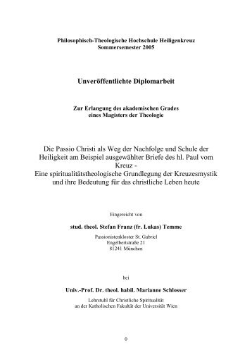 Diplomarbeit von Frater Lukas Temme CP - Passionisten