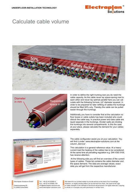 Calculate cable volume - Electraplan Solutions GmbH