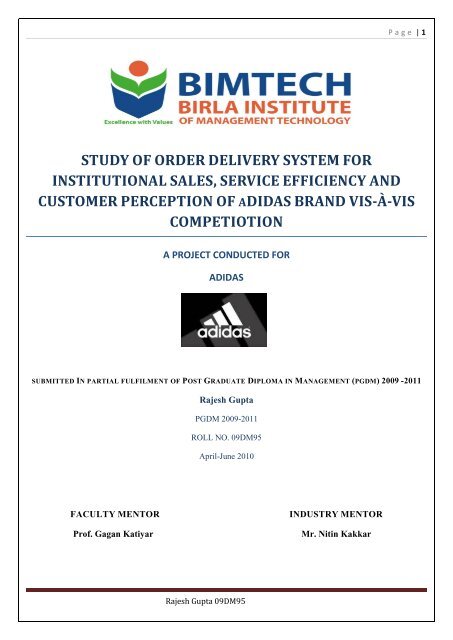 study of order delivery system for institutional sales, service ...