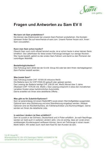 Fragen und Antworten zu Sam EV II