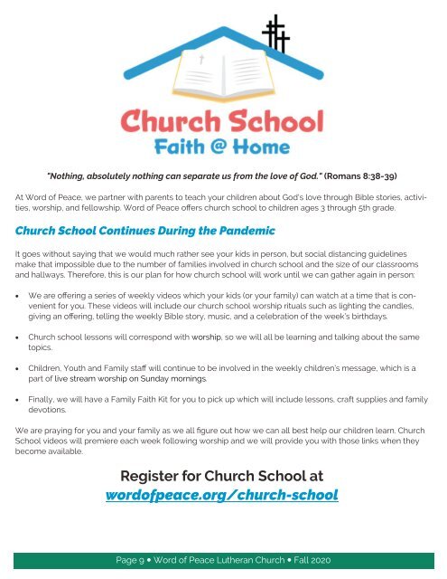 Faith Formation Catalog - Fall 2020 - Word of Peace Lutheran Church