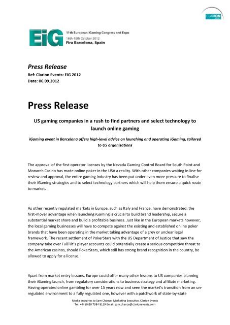 PRESS RELEASE: Understanding the Value of a European Gaming