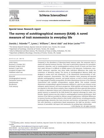 The survey of autobiographical memory (SAM) - The University of ...