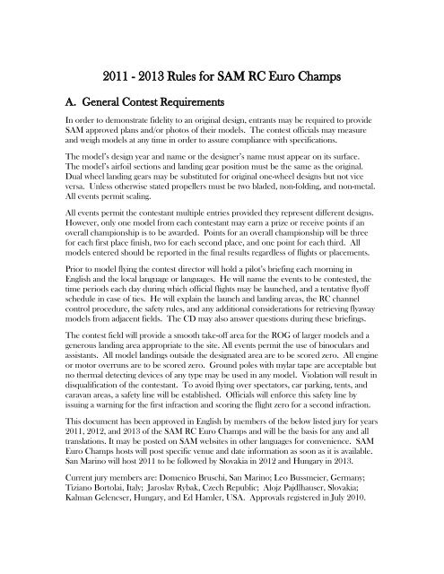 Rules for SAM RC Euro. Champs - Society of Antique Modelers