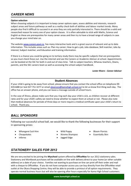 Newsletter August 2011 - Kamo High School