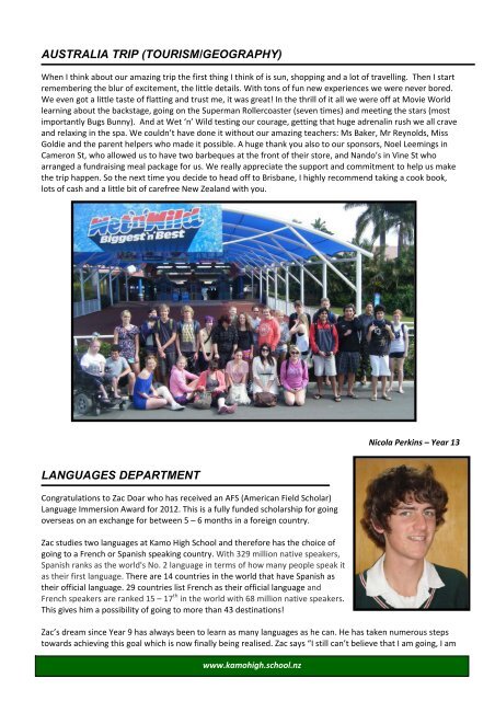 Newsletter August 2011 - Kamo High School