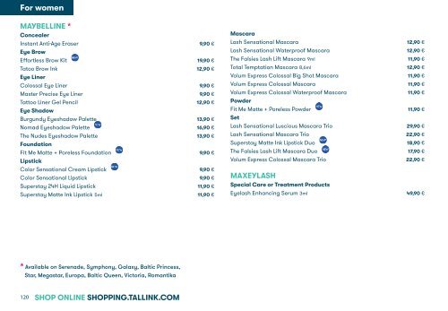 Tallink Silja Line perfumes/cosmetics/fashion 9/2020-4/2021 pricelist