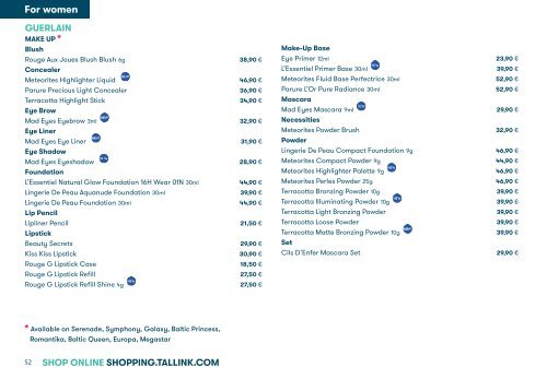 Tallink Silja Line perfumes/cosmetics/fashion 9/2020-4/2021 pricelist