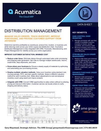 Acumatica Distribution Management Data Sheet