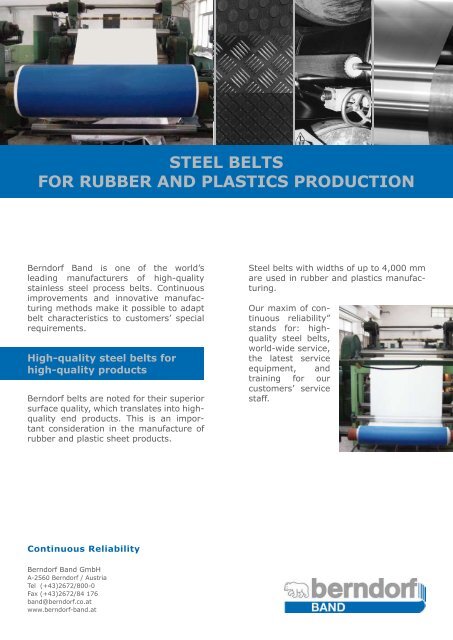 Steel belts for rubber and plastics production - Berndorf Band ...