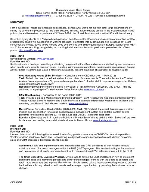 David's Full CV - david foggin