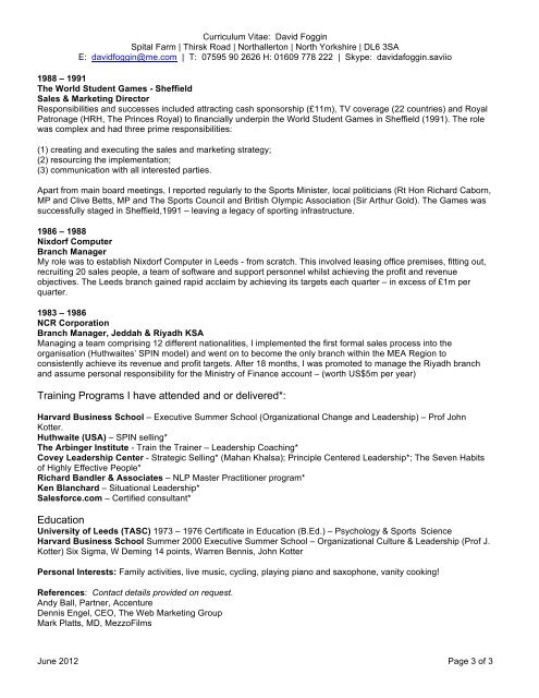 David's Full CV - david foggin