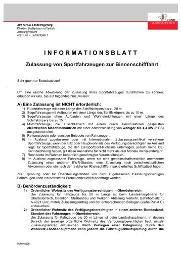 INFORMATIONSBLATT Zulassung von ... - Boote Feichtner