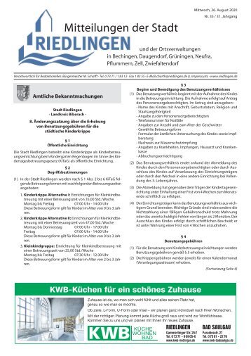 Amtliches Mitteilungsblatt Riedlingen 26.08.2020