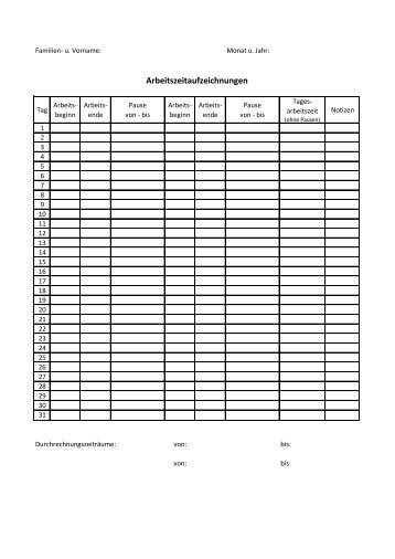 (Kopier-)Vorlage zur Arbeitszeitaufzeichnung - Bubla & Bubla