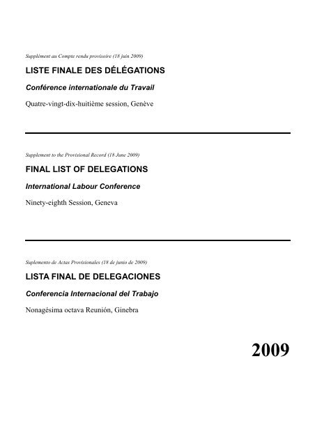 liste finale des délégations - International Labour Organization