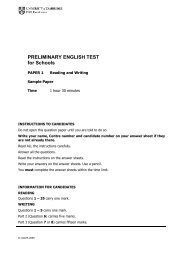 PRELIMINARY ENGLISH TEST for Schools