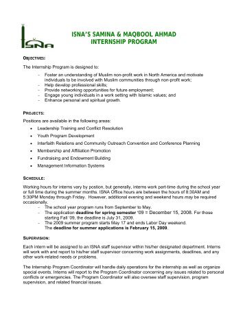 ISNA'S SAMINA & MAQBOOL AHMAD INTERNSHIP PROGRAM