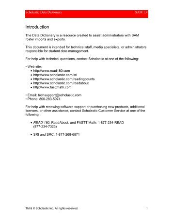 Scholastic Data Dictionary SAM README v1 4a - Scholastic.com
