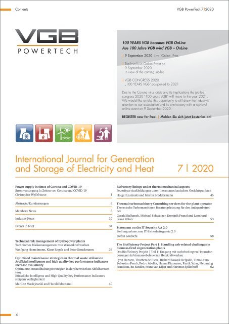 VGB POWERTECH 7 (2020) - International Journal for Generation and Storage of Electricity and Heat