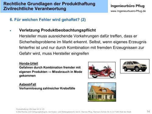 Produkthaftung - Haftungsvermeidung Praxisschwerpunkt