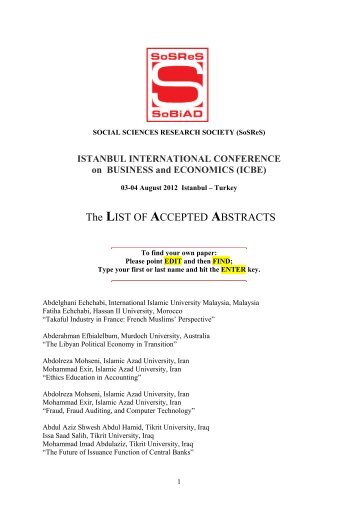 The LIST OF ACCEPTED ABSTRACTS - istanbul international ...