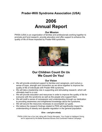 PWSA USA 2006 Annual Report FINAL.pub - Prader-Willi Syndrome ...