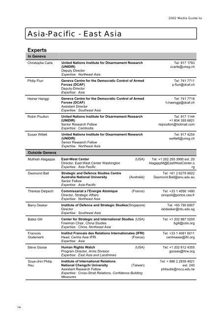 The Geneva Forum 2002 Media Guide to Disarmament in ... - UNIDIR