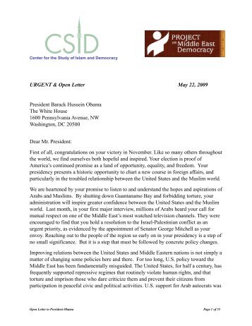 Letter to Pres Obama about Democracy - Center for the Study of ...